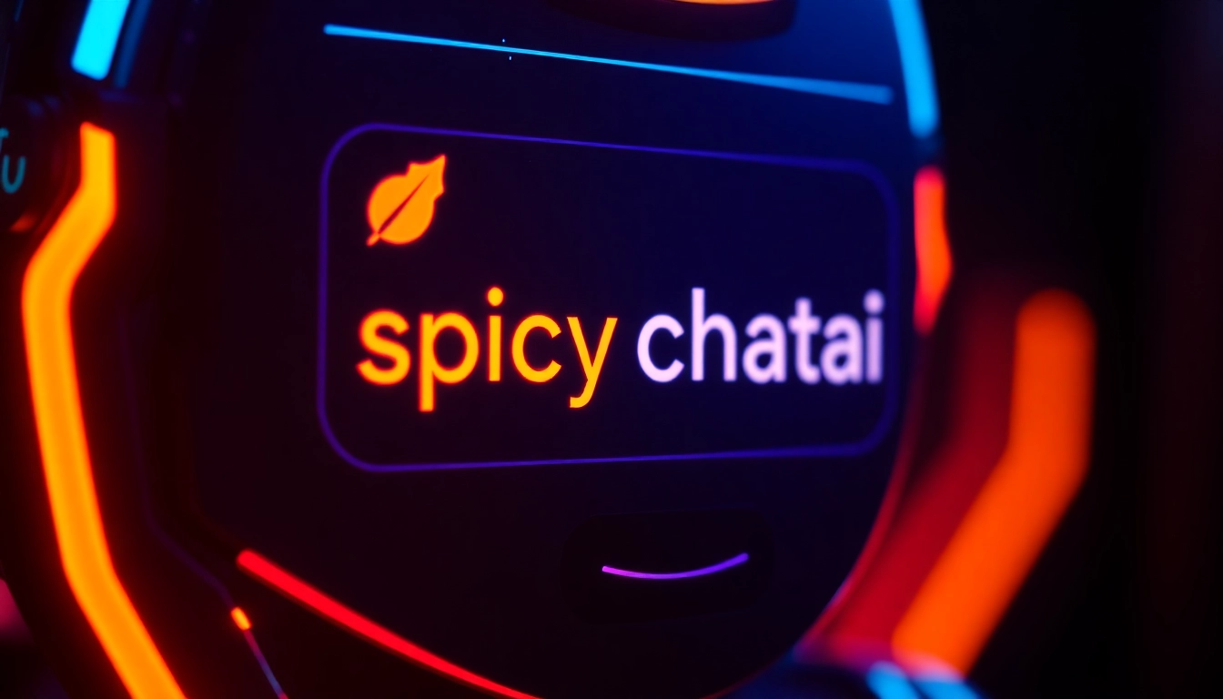Engaging spicychatai interface with neon elements reflecting a realistic and fun AI chat experience, perfect for users seeking uncensored interaction.