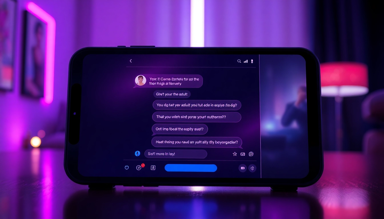 Futuristic AI chat interface on a device with neon accents and suggestive content