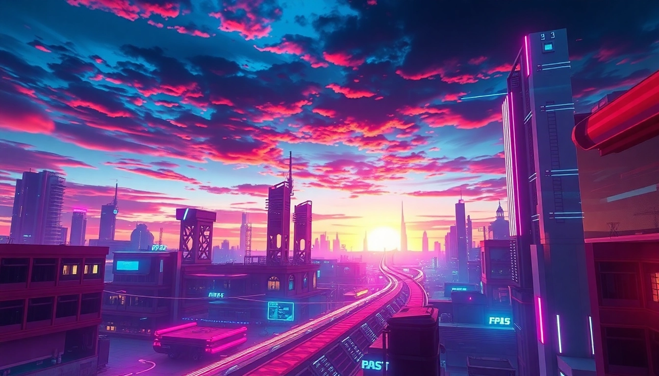 High-resolution scene generated by an ai image generator no restrictions, depicting a neon-lit futuristic city at sunset with vivid colors and detailed architecture.