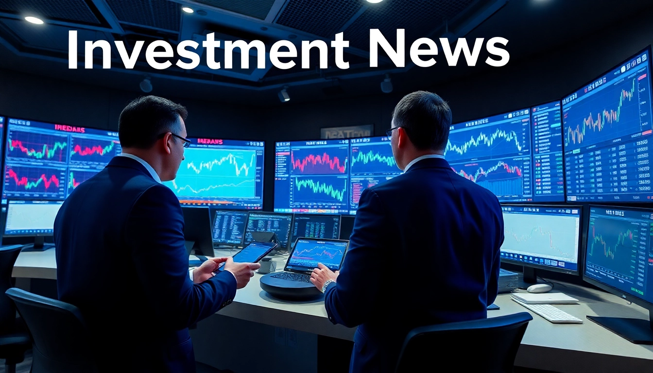 Financial analysts analyzing stock charts for Investment News coverage with global markets in