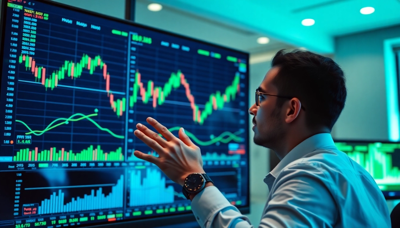 Trading view platform displaying detailed market charts and technical analysis tools for